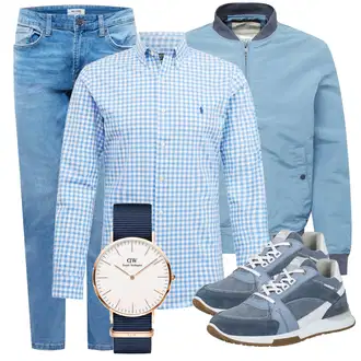 Outfit mit Blau/Hellblau Knöchelstiefel/Biker Jeans/Boyfriend Jean/Cropped Jeans/Girlfriend Jeans/Low Rise Jean/Low Waist Jean/Lederjacke/Slim Fit Jeans/Straight Leg Jean/Leder Schuhe/Tapered-Jeans/Winterjacke Only & Sons "Praktischer Look"