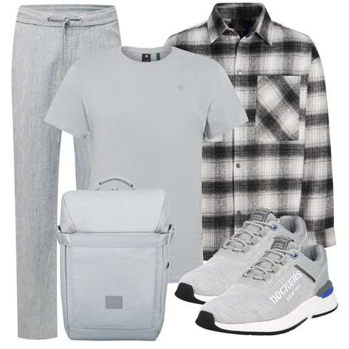 Oversize Grau/Hellgrau/Creme/Weiß/Dunkelgrau/Schwarz Holzfäller Jacke/FlanellHemd/Kariertes Hemd Jack & Jones kombinierenLook: Skater, Rap, Workwear, Oversize, Overdressed