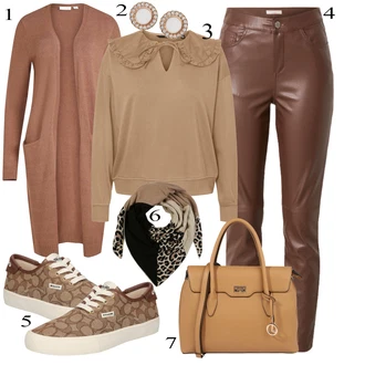 Outfit s Hnědá/Khaki/Šedá/Béžová/Tmavě hnědá Kožený legíny/Kožená Kalhoty/Legíny Kožený Vzhled/Kalhoty z Umělé Kůže guido maria kretschmer women "Jarní Outfit"