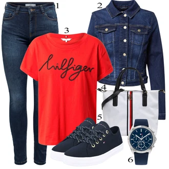 outfit mit Črna/Modra Denim Jakna Guess "Oblačila za pomlad"