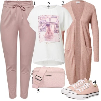 Outfit s Růžová Jogger Kalhoty/Mrkvová Kalhoty/Ležérní Kalhoty/Navlékací Kalhoty/Žerzejová Kalhoty/Teplák/Mušelínové Kalhoty/Sportovní Kalhoty střední délky Only "Jarní Outfit"