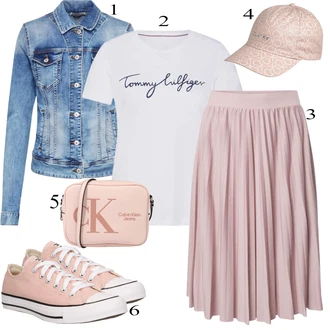 outfit mit Roza/Škrlatna Midi krilo iz tila/Krilo iz 90-ih/Midi krilo/Moderno krilo/Kratka plisirana krila About You "Oblačila za pomlad"