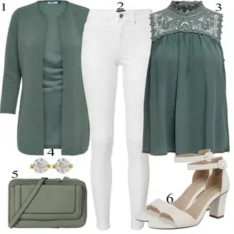 Outfit s Tyrkysový/Zelená/Khaki Pletenina veľkej veľkosti/Tunika/Kabát/Kalhoty Veľké Veľkosti Only "Jarní Outfit"
