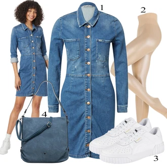 Zapínání na knoflíky Dlouhé Outfit s Modrá/Světle modrá/Tmavě modrá/Pastelové barvy Džínové Šaty LTB "Jarní Outfit"