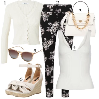 S flitry Outfit s Černá/Bílá/Růžová/Červená Látková Kalhoty/Kalhoty s Potiskem/Skinny Kalhoty/Úzká Kalhoty Lascana "Letní Outfit"