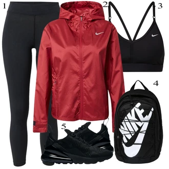 Kombinacije za sport sa Crvena Sportska Jakna Nike, Crna sportski grudnjak Nike "Zimski Outfit"