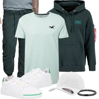 Logoprint Outfit mit Grün/Dunkelgrün Unkategorisiert/Sweatmode/Vintage Hoodie/Hoodie/Sport Hoodie/Ausgefallener Hoodie/Unisex Hoodie/Partner Hoodie/Kapuzenpullover Alpha Industries "Sportliches Outfit"