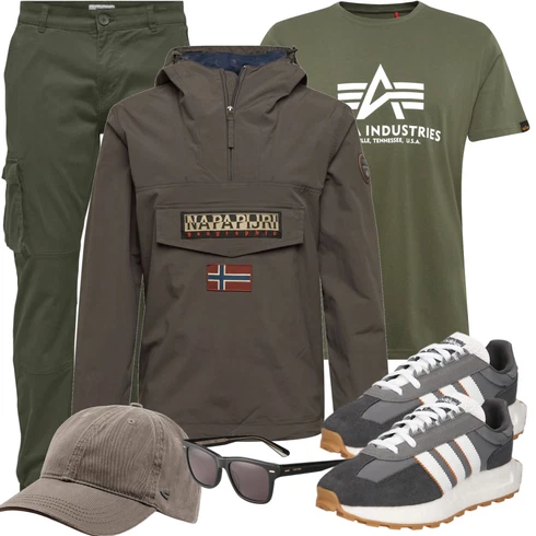 Dunkelgrün Bluse Große Größe/Shirt & Top Große Größe/Kurzarm T-Shirt/Funktions T-Shirt/T-Shirt Training/Laufschuhe für Männer/T-Shirt Mit Print/Print Shirt/Ausgefallenes T-shirt/Casual T-Shirt/Umstands T-Shirt Alpha Industries kombinieren mit Weiß Hut Camel Active