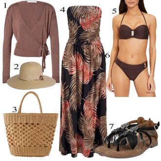 Cvjetni uzorak Outfit sa Bež/Smeđa/Crna Haljina Veći Broj/Kratke hlače velike veličine/Hlača Velika Veličina/Tunika Lascana "Zimski outfit"