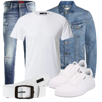 Outfit mit Grau/Weiß/Blau Sneaker rieker evolution "Stylisches Outfit für den Frühling"