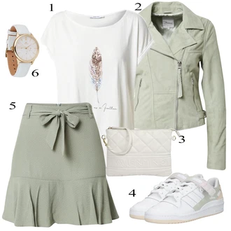 Outfit s Šedá Kožené Bund goosecraft "Jarní Outfit"