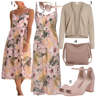 Outfity pro zábavu Tropický s Růžová/Fialová Šaty S Potiskem/Plážové Šaty/Dlouhé Letní Šaty Lascana "Jarní Outfit"
