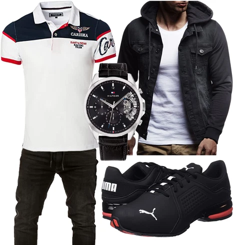 Jeans Schwarz/Dunkelgrau/Dunkelblau FrühlingsJacke/Jacke mit Seitlichem Reißverschluss/HerbstJacke/SommerJacke/KapuzenJacke Leif Nelson kombinieren
