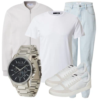 Outfit mit HellBlau/Blau Mom Jean/Tapered-Jeans/Dad Jeans/Boyfriend Jean/Girlfriend Jeans/Jeans mit Schlitz/High Waist Jeans/Cropped Jeans/Vintage Jeans/Herren Lederjacke DAN FOX APPAREL "Alltagsoutfit"