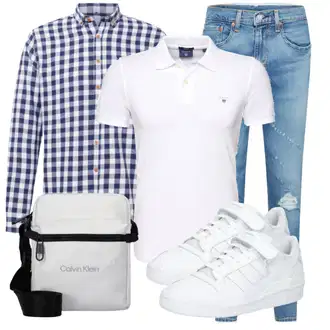 Sommer Outfits Hochzeit mit Weiß/Creme/Blau Sneaker Low/Schmaler Sneaker/Sneaker Mit Klettverschluss/Skateschuh/Leder Sneaker Adidas Originals "Alltagsoutfit"Look: Hochzeit, Schule, Pop Konzert