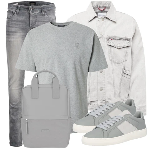 Grau Casual T-Shirt Leger by Lena Gercke kombinieren mit Grau Jeansjacke Tommy Jeans