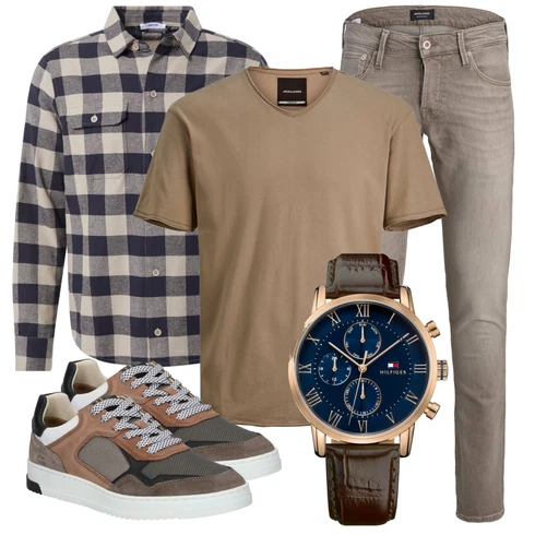 Grau/Blau/Dunkelblau/Hellblau FlanellHemd/Kariertes Hemd DAN FOX APPAREL kombinieren