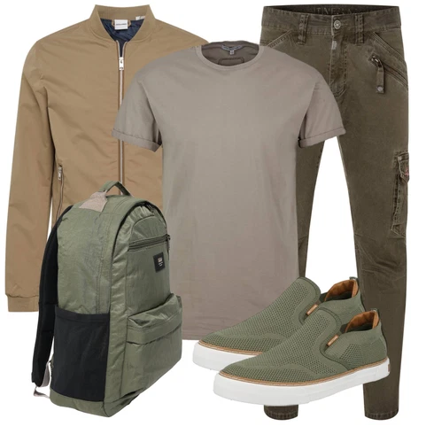 Dunkelgrün/Khaki Bomberjacke/Fliegerjacke/Jacke mit Seitlichem Reißverschluss/Nylonjacke/Frühlingsjacke Jack & Jones kombinieren mit Grau Casual T-Shirt