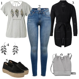 Outfit s Černá/Hnědá/Béžová/Krémová Espadrilka na Podpatku/Espadrille pantofle Espadrij L´originale "Ležérní Outfits"