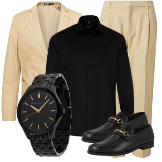 Outfit mit Beige/Khaki Bügelfaltenhose/Musselin Hose/Bundfaltenhose/Bundfaltenhose/Hose mit Schlitz/High Waist Hose/Anzughose/Karottenhose/Gerade Hose/Business Hose/Paperbag Hose DAN FOX APPAREL "Büro Outfit"