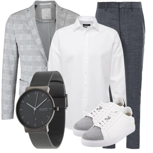 Grau Anzug S.Oliver Black Label kombinieren mit Grau Schuh Sneaker Armani Exchange