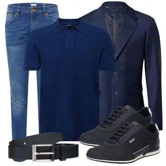 Outfit mit DunkelBlau/HellBlau/Blau HosenAnzug & Kostüm/Kostüm/Anzug Blazerjacke/Boyfriend Blazer/Business Anzug/Lässiger Blazer/Lederjacke/Baumwoll ­Blazer/Eleganter Blazer/Strick­Blazer/Lederjacke für Männer/Lederjacke about you x kevin trapp "Casual Business Outfit"