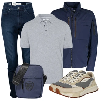 Outfit mit Weiß/Grau T-Shirt Poloshirt Brax "Cooler Look für den Frühling"