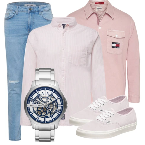 Frühlings Outfits Rosa Musselin Hemd/Business Hemd/Casual Hemd/Businesshemd Hollister kombinieren