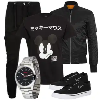 Logoprint Outfit mit Schwarz Canvas-Sneaker/Schmaler Sneaker/Skateschuh/Sneaker Low/Sommer Sneaker Nike Sportswear "Cooler Look für den Frühling"
