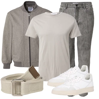 Outdoor Outfit mit Grau/Dunkelgrau/Hellgrau Herren Lederjacke/Tapered-Jeans/Thermojeans/Formelles Hemd/Winterjacke/Bundfaltenjeans/Boyfriend Jean/Mom Jean/Sportschuhe/Girlfriend Jeans/Vintage Jeans DAN FOX APPAREL "Cooler Look für den Frühling"Look: Uni, Coole, Outdoor, 90er, Smart Casual, Schön