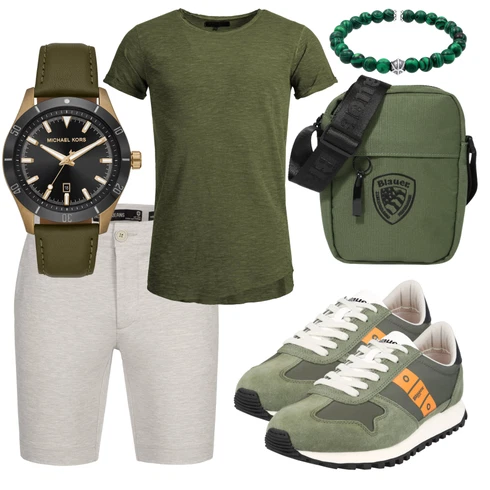 Grau Schmuck Kuzzoi kombinieren mit Grün Casual T-Shirt Indicode Jeans