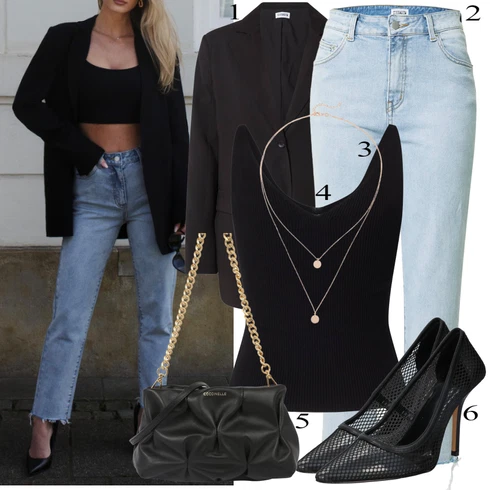 Kombinace Černá/Světle modrá/Tmavě šedá Oblek Oversize Sako/Business Oblek/Kožená bunda/Blejzrové Bund/Kožená bunda pro muže/Dlouhý Sako/Kožená Pánská Bund/Boyfriend Sako ABOUT YOU Limited