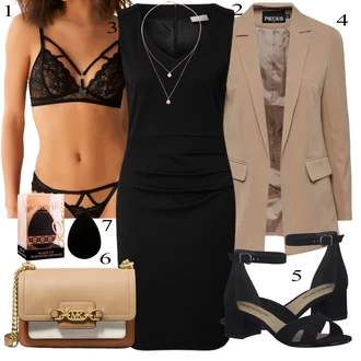 Old Money Outfit sa Crna Haljina Veći Broj Kaffe "Ljetni outfiti"Look: 30-ih godina, Burleska, Poslovni, Elegantan, Ured, Old Money, Preodjeven