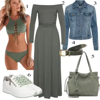 Punije Outfit sa Svjetlozelena/Zeleno/Tamnozelena Haljina/Haljina Veći Broj/Tunika Lascana "Zimski outfit"