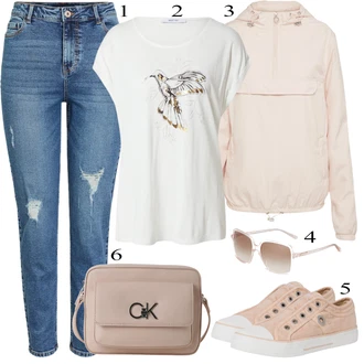 Outfit s Růžová/Béžová/Fialová/Khaki Funkční Bunda/Udržitelná bunda/Bunda na přetažení přes hlavu/Letní Bund/Jarní bunda/Plachtařská bunda/Sbalitelné Bund/Lehké Bund/Větrovka/Nylonová bunda About You "Ležérní Outfits"