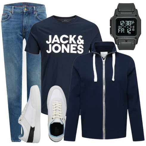 Blau/Hellblau Hose Große Größe/Slim Fit Jeans/Low Rise Jean/Tapered-Jeans/Girlfriend Jeans/Lederjacke/Leder Schuhe/Biker Jeans/Low Waist Jean/Boyfriend Jean/Winterjacke/Push up Jeans/Herren Lederjacke/Regular-Fit Jeans/Straight Leg Jean Tommy Hilfiger, Große Größe Sweatmode Tom Tailor kombinieren mit Schwarz Casual T-Shirt Jack & Jones