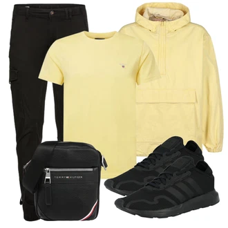 Outfit mit Schwarz/Khaki/Dunkelgrau Cargohose/Funktionshose/Zip Off Hose/Cargo-Jogginghose/Trekkinghose/Winterhose Jack & Jones "Freizeit Outfit für den Frühling"