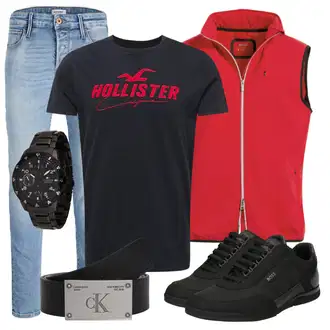 70er Outfit mit Hellblau/Blau Slim Fit Jeans/Girlfriend Jeans/Low Rise Jean/Jeans mit Schlitz/Biker Jeans/Lederjacke/Herren Lederjacke/Knöchelstiefel/Tapered-Jeans/Low Waist Jean/Cropped Jeans/Boyfriend Jean/Leder Schuhe Jack & Jones "Freizeit Outfit"Look: Uni, Coole, Classic, 70er, Schön, Old Money, Schlichte