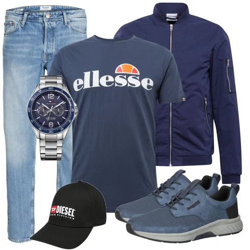 Blau/Dunkelblau/Grau Bluse Große Größe/Shirt & Top Große Größe/T-Shirt Training/Kurzarm T-Shirt/Print Shirt/Ausgefallenes T-shirt/T-Shirt Mit Print/Schlaf T-Shirt/Umstands T-Shirt/Casual T-Shirt Ellesse kombinieren mit Grau Uhr Tommy Hilfiger