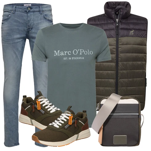 Weste fat moose kombinieren mit Grau Casual T-Shirt Marc O'Polo