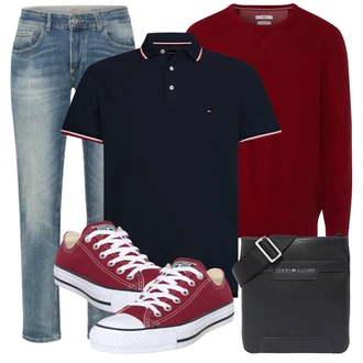 Outfit mit Blau Poloshirt/Schlaghose Tommy Hilfiger "Freizeit Outfit"
