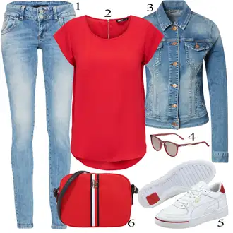 Outfit s Červená Tričko & Top Móda Pro Plnoštíhlé/Halenka Móda Pro Plnoštíhlou/Halenka a Tunika Tunika Only "Ležérní Outfits"