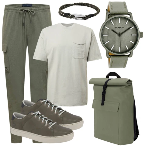Camouflage Dunkelgrün/Khaki CargoHose/Cargo-JoggingHose Abercrombie & Fitch kombinieren