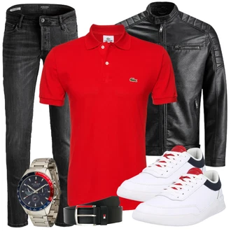 Große Größen Outfit mit Schwarz/Creme/Dunkelgrün Mantel/Lederjacke/Leder Bomberjacke/KunstLederjacke/Vintage Lederjacke/Bikerjacke/Motorradjacke Jack & Jones "Freizeit Outfit"