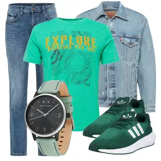 Outfit mit Blau/Hellblau Damen 7/8-Länge Jeans/Knöchelstiefel/Sportschuhe/Girlfriend Jeans/Jeans mit Schlitz/Low Rise Jean/Low Waist Jean/Regular-Fit Jeans/Lederjacke/Slim Fit Jeans/Straight Leg Jean/Leder Schuhe/Tapered-Jeans/Winterjacke Camel Active "Frühlingsoutfit"