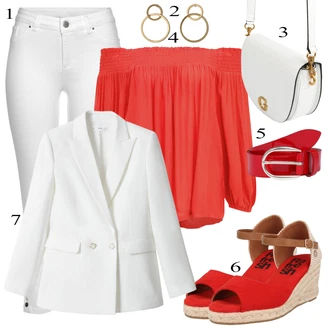 Outfit s Bílá Oblek/Dlouhá tylová sukně/Dlouhý Svetr/Dlouhé Kardigany/Halenka & Tunika/Dlouhý Zimní Kabát Mango "Letní Outfit"