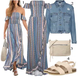 S šljokicama Outfit sa Siva/Plava/Šareno Haljina Veći Broj/Hlača Velika Veličina Lascana "Ljetni outfiti"