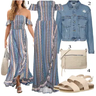 S šljokicama Outfit sa Siva/Plava/Šareno Haljina Veći Broj/Hlača Velika Veličina Lascana "Ljetni outfiti"