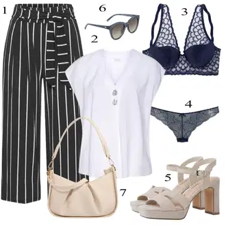 Stil, Western Outfit sa Bijela/Krem Bluza Kratkih Rukava/Tunika Majica/Klasična tunika/Kožna jakna za muškarce/Bluza s gumbom/Bluza bez rukava Lascana "Ljetni outfiti"Look: Lagano, Stil, Ured, Transparentan, Pomorski, Elegantan