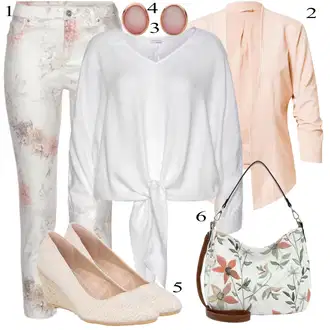 S šljokicama Outfit sa Krem/Bijela/Pink/Siva Hlača Velika Veličina/Tajice Velika Veličina Lascana "Ljetni outfiti"